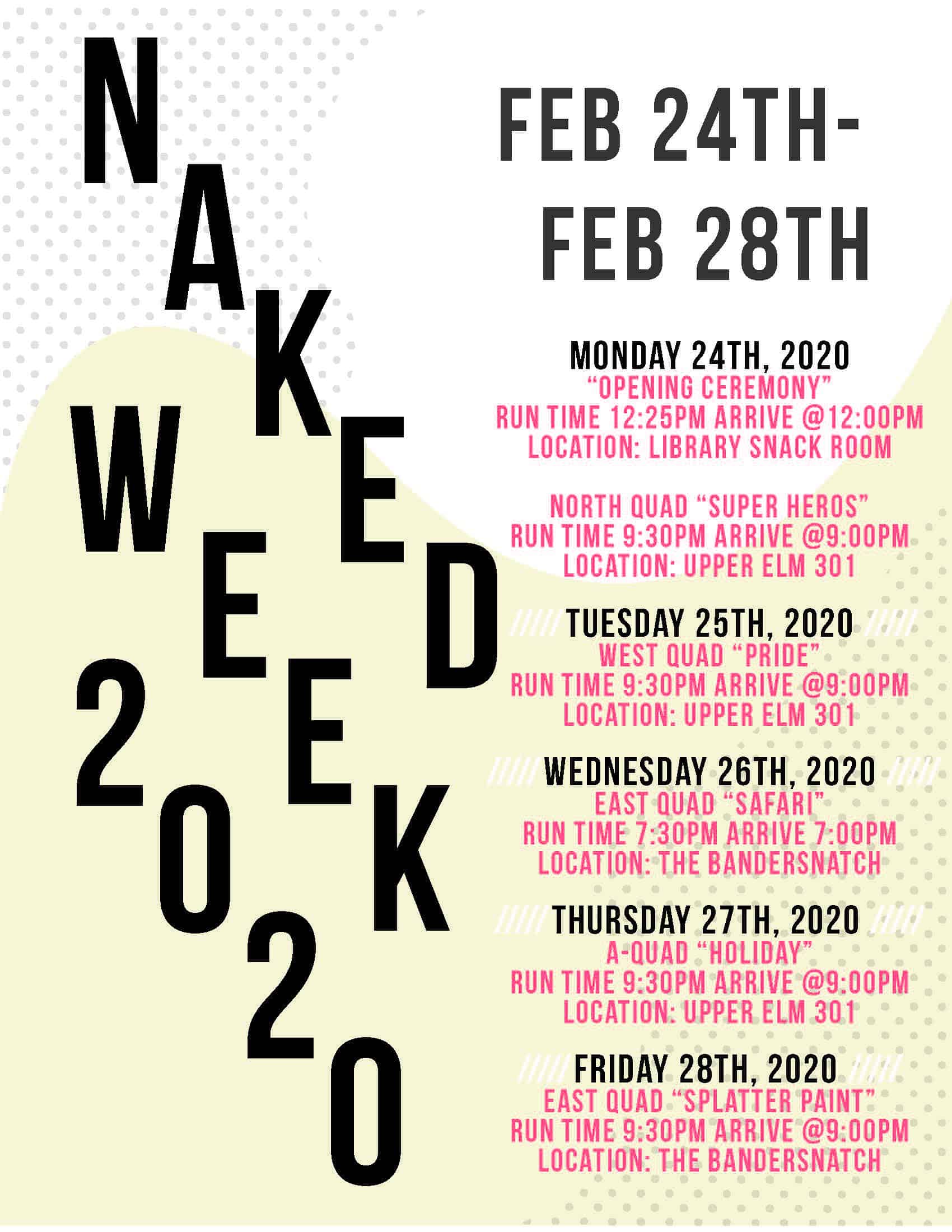 Denison Naked Week 2020 schedule announcement - The Denisonian